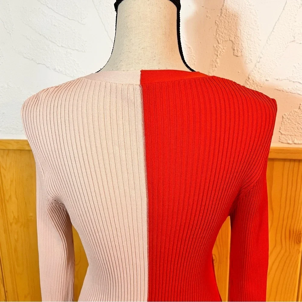 STAUD Color Block Ribbed Knit V-Neck Cargo Cardigan Sweater Sz-M - Picture 5 of 9